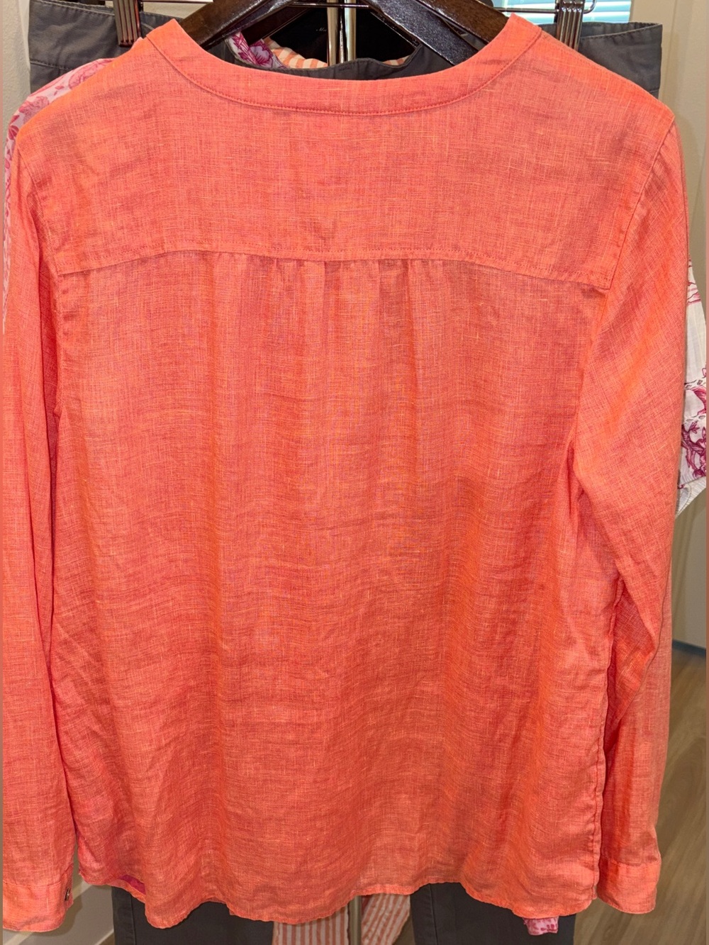 J. Jill Linen Orange Band Collar Button Popover Long Sleeve Top Sz Medium Tall - Picture 5 of 13